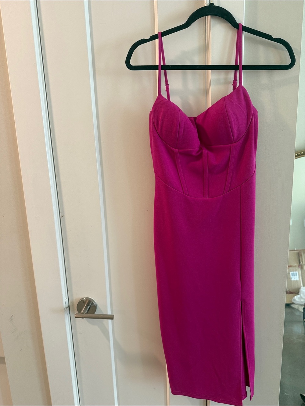 Fuchsia Bodycon Midi Dress with Spaghetti Straps